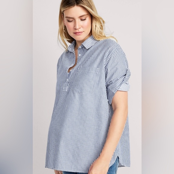 Old Navy Maternity Boyfriend Striped Popover Shirt - Size Small - Picture 1 of 4